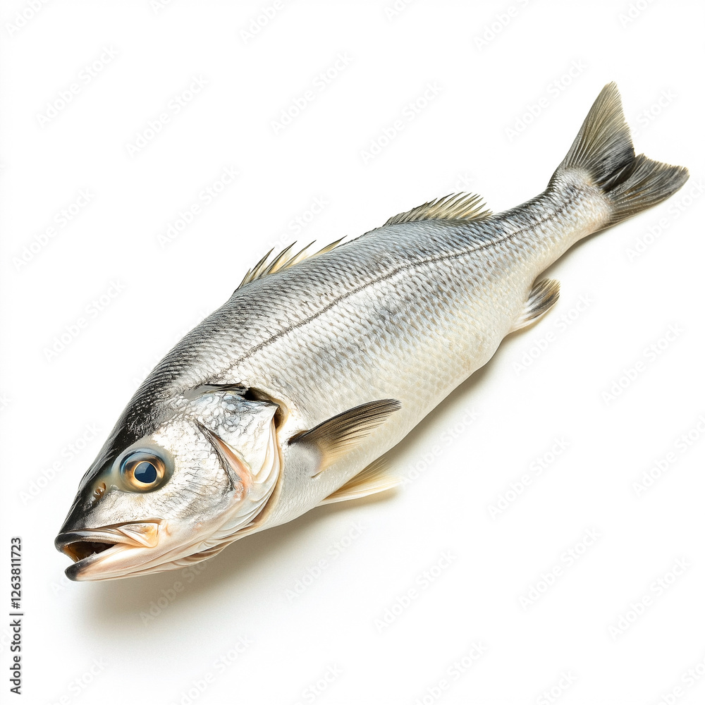 Fototapeta premium Whole Sea Bass on White Background