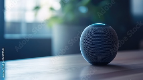 Smart Speaker on Wooden Table, Modern Home Tech