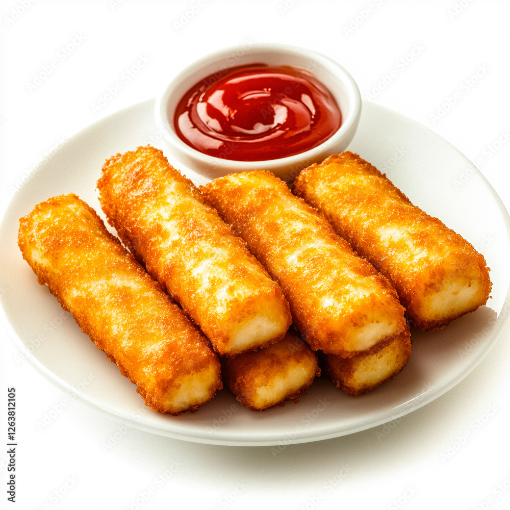 Breaded Fish Sticks and Ketchup on a Plate Breaded Fish Sticks and Ketchup on a Plate