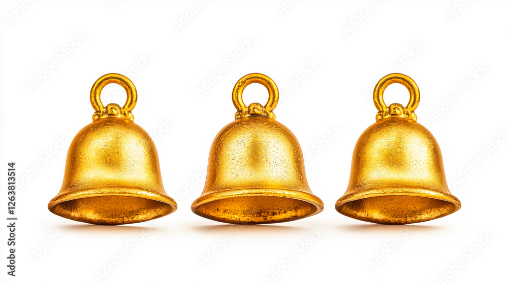 Three Golden Bells on White Background Three Golden Bells on White Background