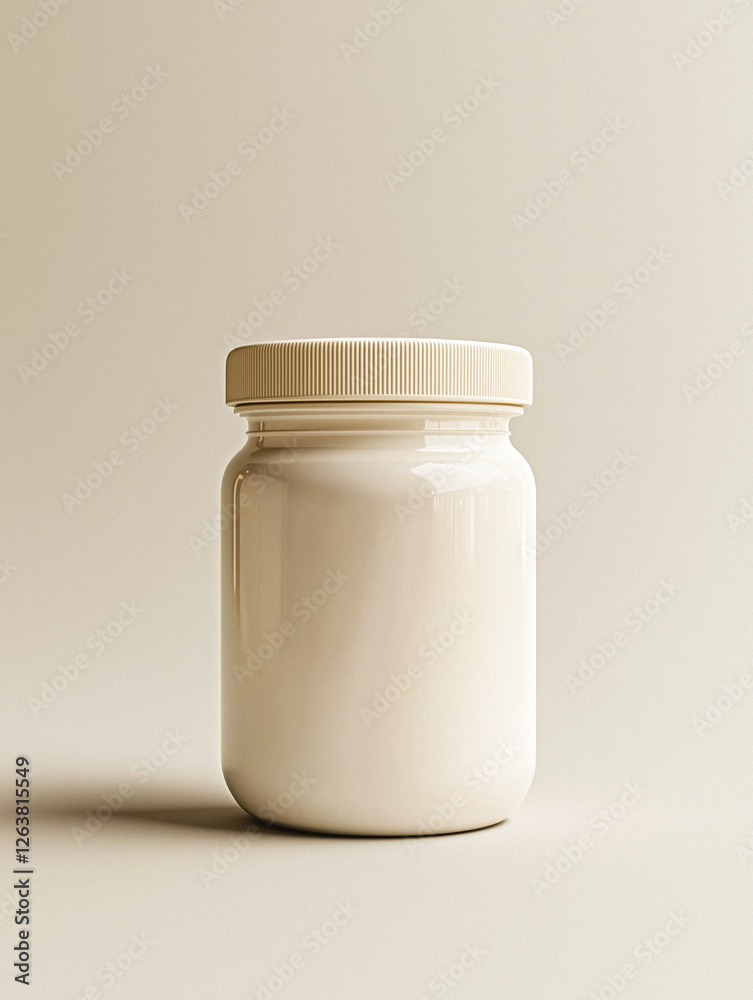 Cream-Colored Plastic Jar with Lid Cream-Colored Plastic Jar with Lid