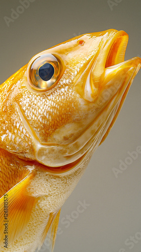 Close-up of a Golden-Colored Fish Head and Upper Body photo