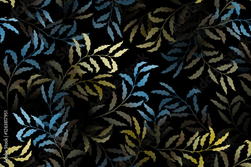 Willow branches tree leaves chic vector seamless pattern. Wallpaper or wrapping paper print. Tropical rainforest foliage floral pattern. Beautiful plant design. Tree foliage print.