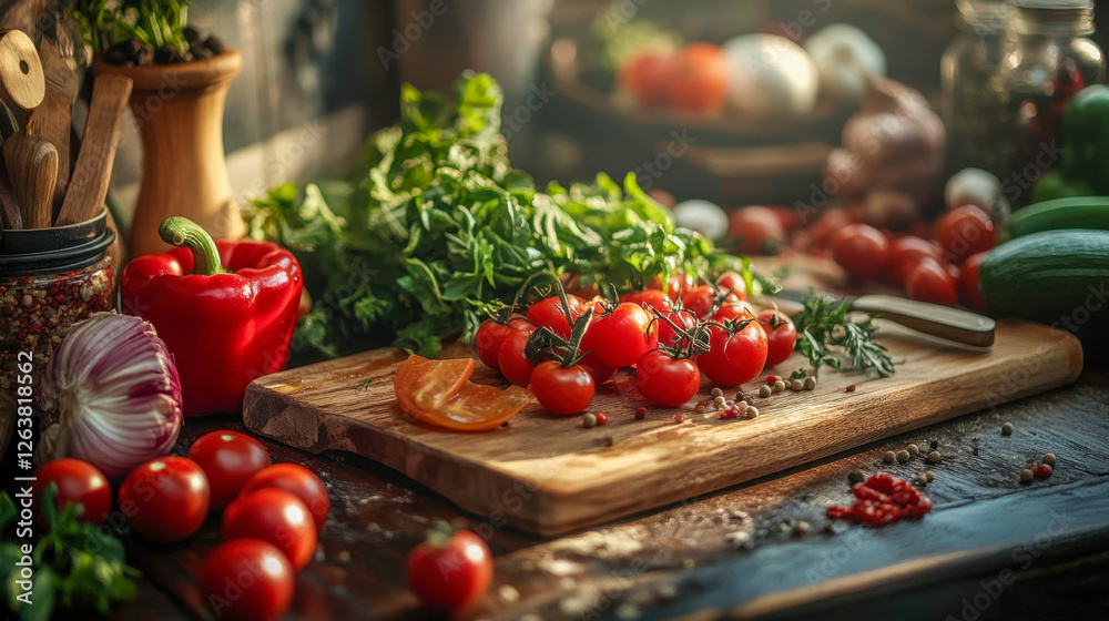 Fresh harvest, still life on a wooden table, rustic cooking Fresh harvest, still life on a wooden table, rustic cooking