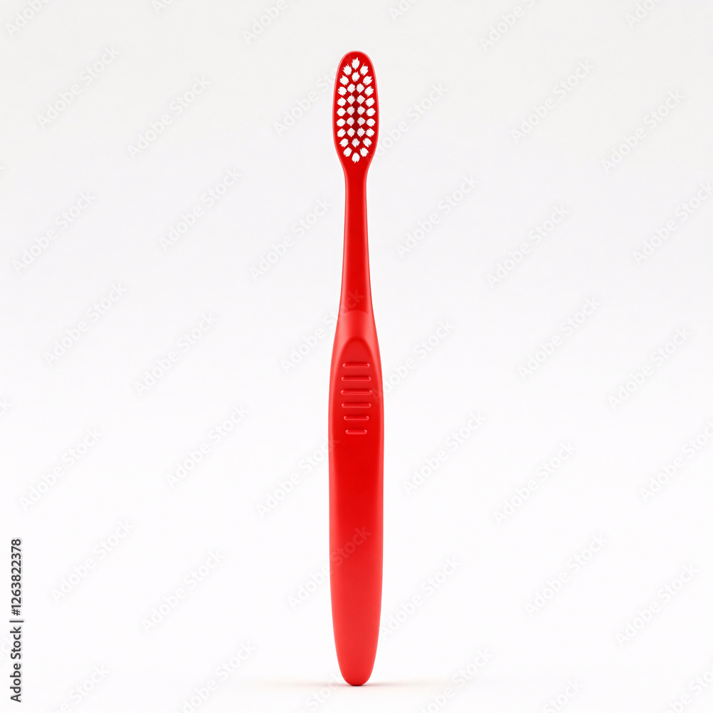 Toothbrush isolated on white background. 3d render. Red color front view Toothbrush isolated on white background. 3d render. Red color front view