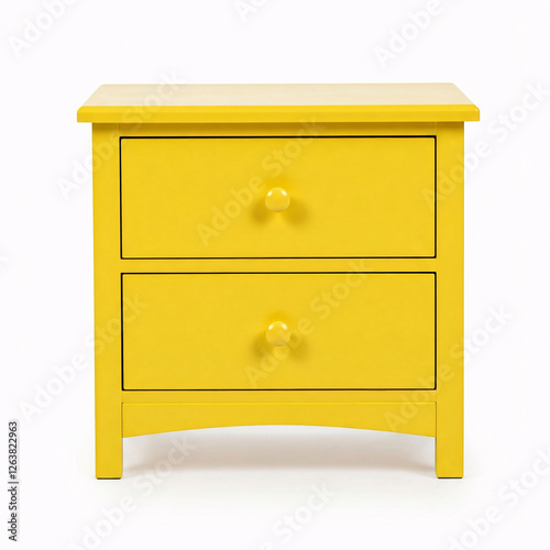 Yellow chest of drawers isolated on white background. 3d render  front view