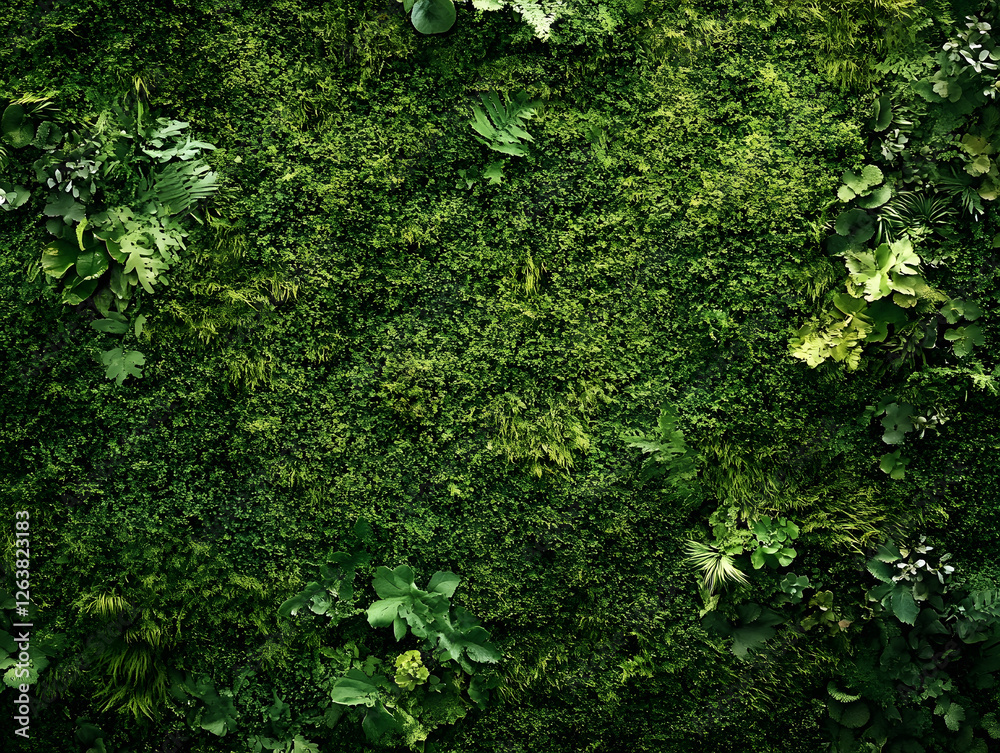 Fototapeta premium Green Vegetation Wall with Assorted Plants