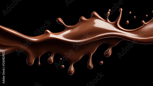 Smooth chocolate splash on a black background creates a dynamic and appealing visual effect
