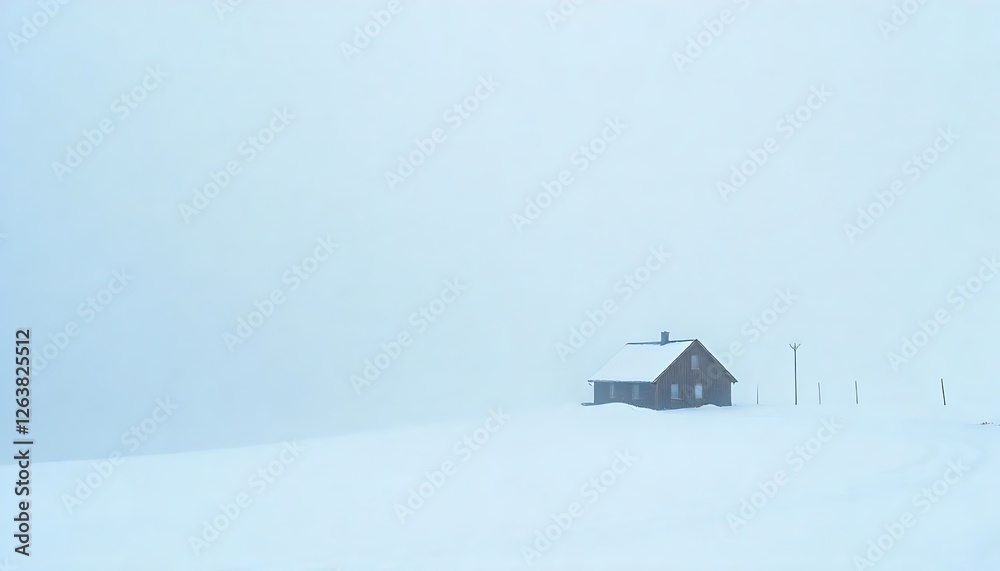 Isolated winter house snowy landscape photography minimalist environment wide angle serene concept Isolated winter house snowy landscape photography minimalist environment wide angle serene concept