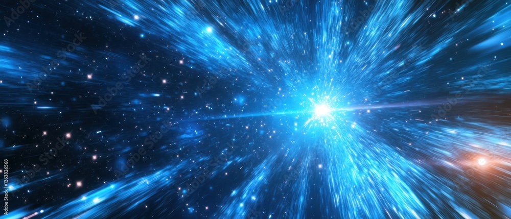 Hyperspace jump through a wormhole with bright blue streaks of light and stars Concept of space travel, science fiction, and the universe Hyperspace jump through a wormhole with bright blue streaks of light and stars Concept of space travel, science fiction, and the universe