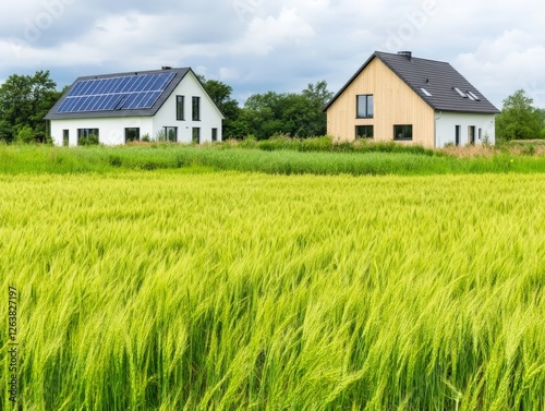Wallpaper Mural Rural farmhouse with a green wheat field under clear skies symbolizing sustainable agriculture, rural lifestyle, and traditional farming practices for eco conscious living Torontodigital.ca