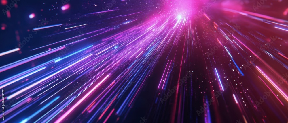 Fototapeta premium Abstract futuristic background with glowing neon pink and blue light streaks speeding through space Concept of speed, technology, and digital data flow