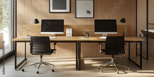 Dual Workstation with Side-by-Side Desks for Couples photo