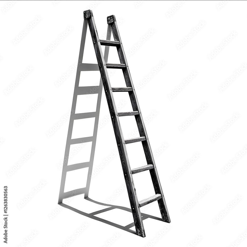 ladder black and white realism at an angle with white background ladder black and white realism at an angle with white background