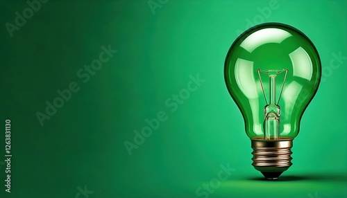 Unique green light bulb illuminated against a minimalist background showcasing energy efficiency