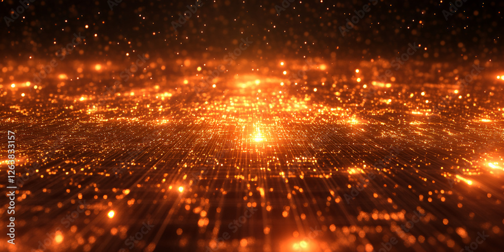 Naklejka premium Big Data Grid Glowing with Light Particles