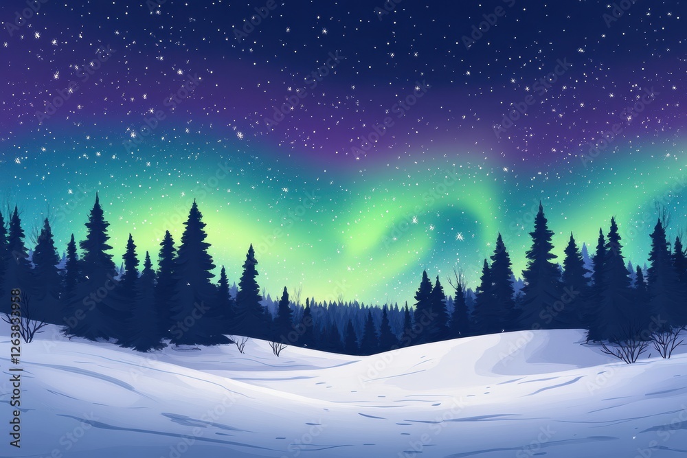 Spectacular northern lights illuminate a snowy landscape under a starry sky at night in a serene wilderness. Generative AI Spectacular northern lights illuminate a snowy landscape under a starry sky at night in a serene wilderness. Generative AI