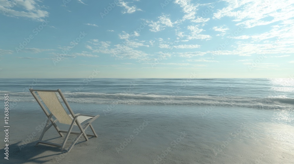 Tranquil Beachscape: A Serene Coastal Scene with a Beach Chair Tranquil Beachscape: A Serene Coastal Scene with a Beach Chair