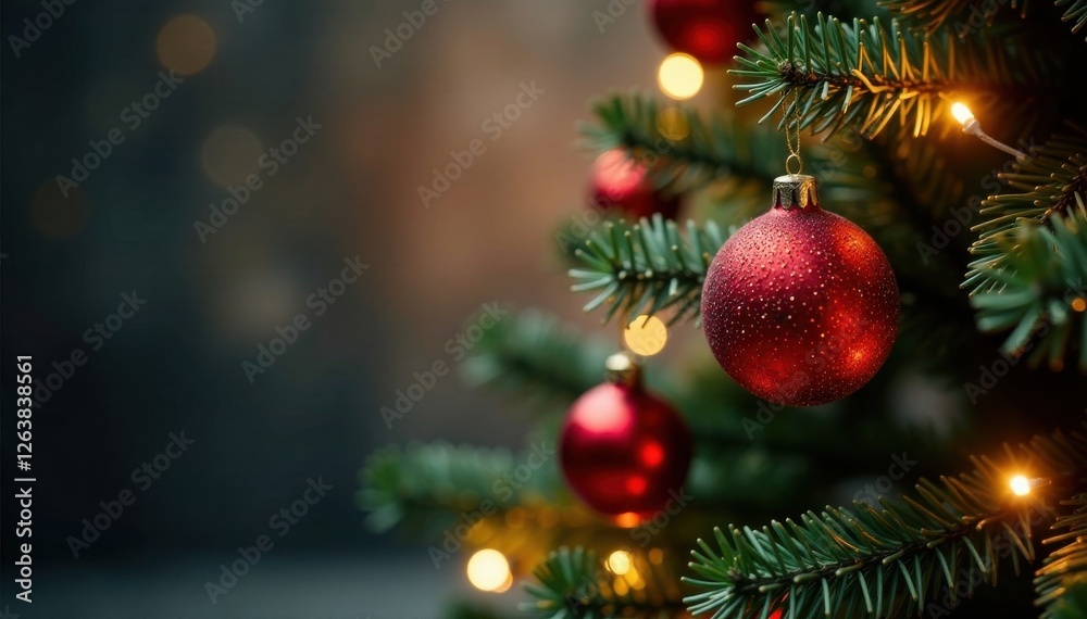 Christmas tree with sparkly red ornaments and soft glow, red background, sparkle Christmas tree with sparkly red ornaments and soft glow, red background, sparkle