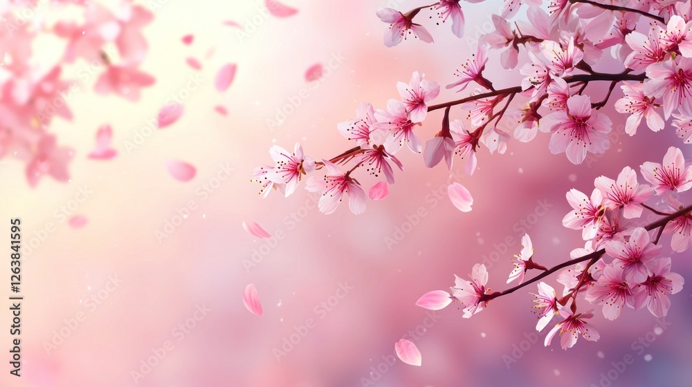 Delicate Pink Cherry Blossoms Branch in Springtime Bloom Delicate Pink Cherry Blossoms Branch in Springtime Bloom