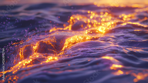 Abstract river of molten gold and lavender flowing smoothly in a dreamlike state. Molten Gold Rivers. Illustration photo