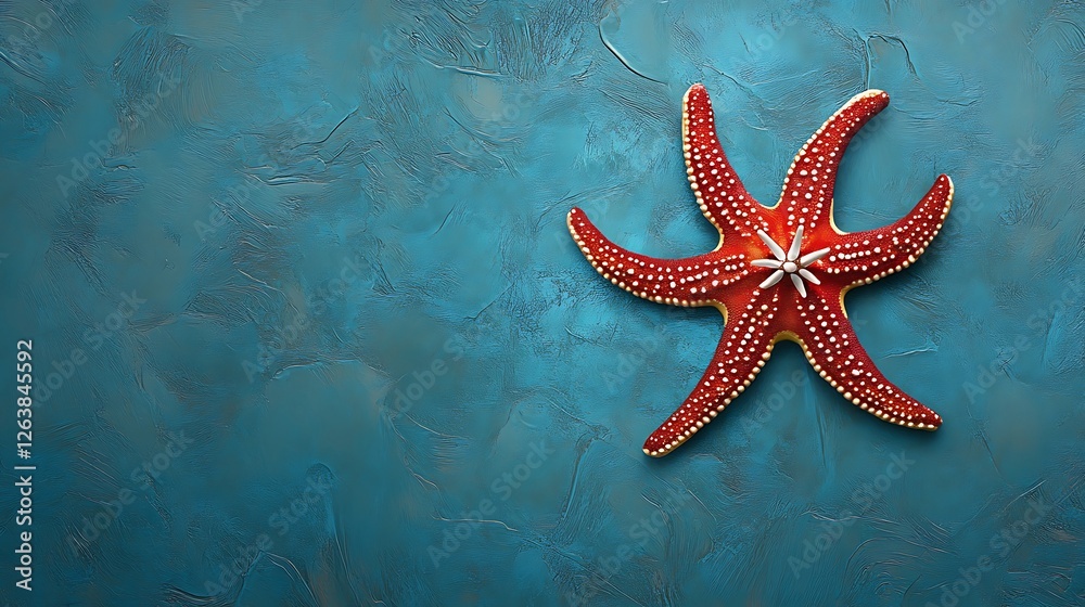 Red Starfish on Textured Blue Background: A Close-Up Still Life AI Generated Red Starfish on Textured Blue Background: A Close-Up Still Life AI Generated