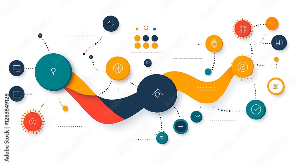 Obraz premium Vibrant Flowchart Illustration: Connecting Data Points in a Dynamic Design AI Generated