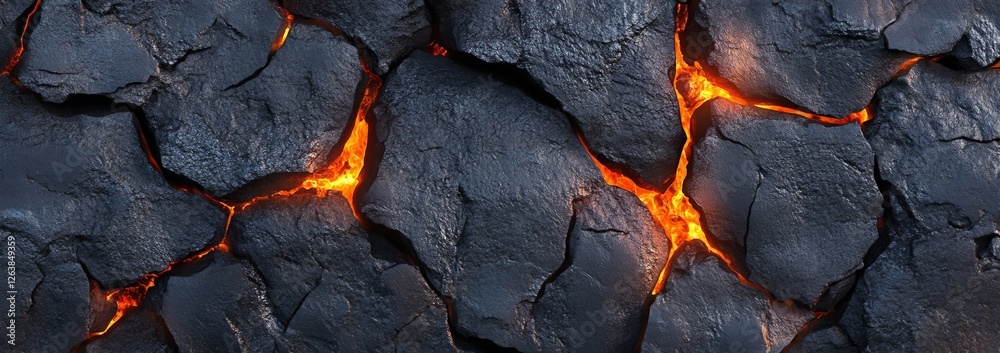 Orange magma veins and black basalt create spooky volcanic rock formations ideal for Halloween Orange magma veins and black basalt create spooky volcanic rock formations ideal for Halloween