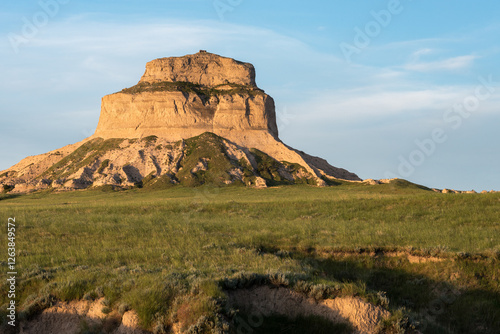 Early Morning at Scotts Bluff National Monument, Nebraska. Dome Rock rises 180 feet above the valley floor, which helped to guide the pioneers in their migration on the Oregon Trail.  photo