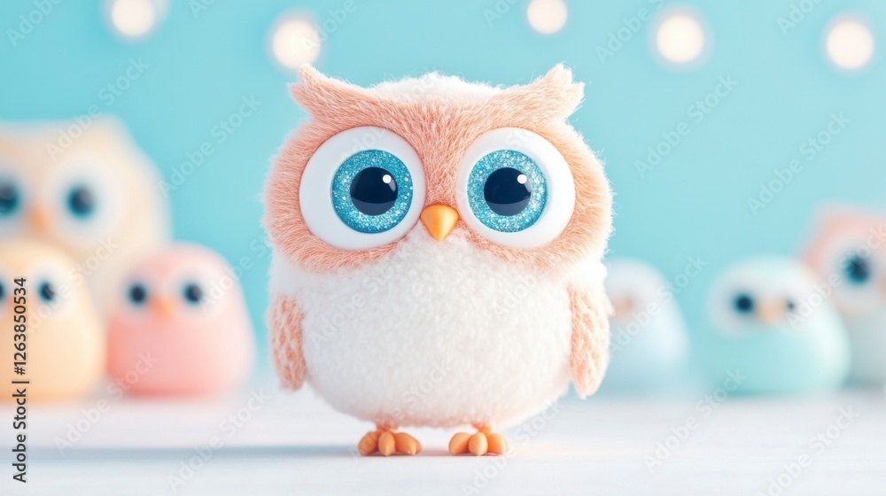 Obraz premium Adorable Plush Owl Toy with Big Eyes in Soft Colorful Background