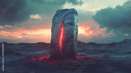 Illustration of a megalith or standing stone. generative ai. Lava-Covered Megaliths. Illustration