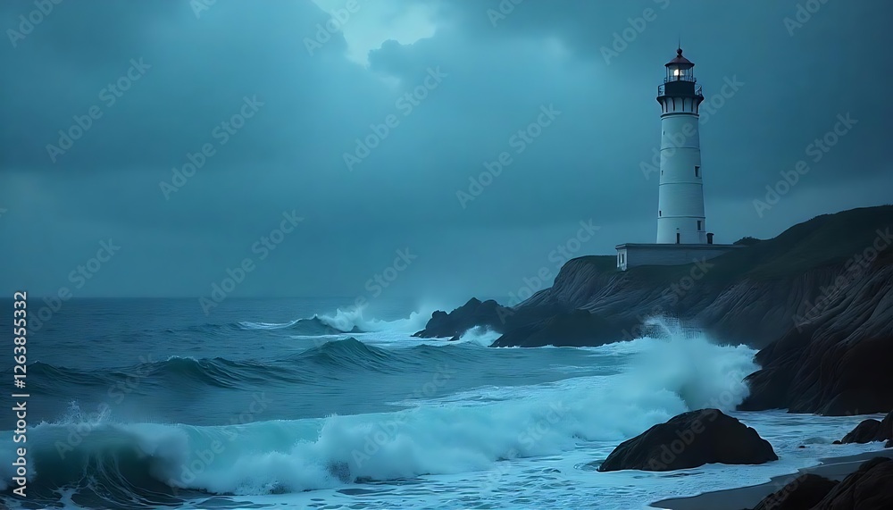 Lighthouse resilience battling storm waves in a turbulent coastal environment Lighthouse resilience battling storm waves in a turbulent coastal environment