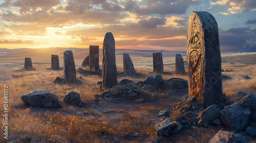 Above the southeastern turkish landscape, ancient megalithic structures rise from the earth, a testament to the. Lava-Covered Megaliths. Illustration photo