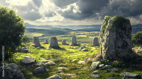 Above the southeastern turkish landscape, ancient megalithic structures rise from the earth, a testament to the. Lava-Covered Megaliths. Illustration