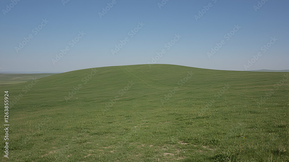 Rolling green hills under a clear blue sky, peaceful landscape, nature background Rolling green hills under a clear blue sky, peaceful landscape, nature background