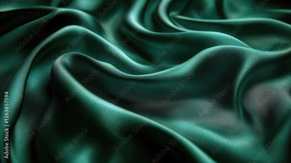 Fototapeta premium Close-up of emerald green silk fabric texture. Possible use Fashion design, textile catalog, website banner