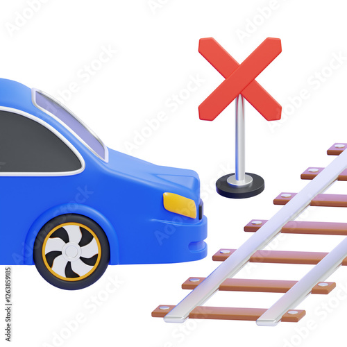 Obraz na plátně PNG 3D railway crossing illustration isolated on a white background
