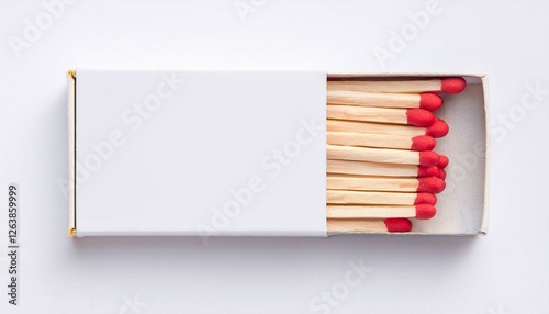 White matchbox and red match sticks on a white background photo