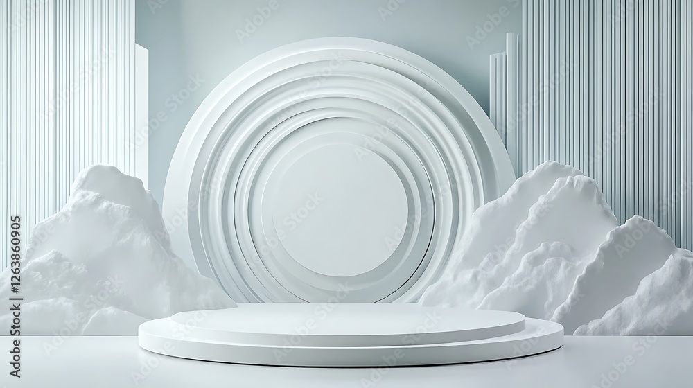 Fototapeta premium Serene White Abstract 3D Render: Minimalist Product Display Platform AI Generated