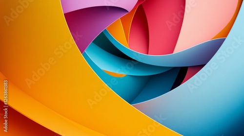 Abstract colorful paper waves with smooth curves and vibrant tones creating a modern design photo