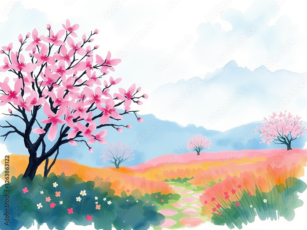 Watercolor Symphony of Spring's Awakening Watercolor Symphony of Spring's Awakening