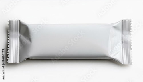Snack bar or candy wrapper white plastic blank mockup for brand product, white background 
