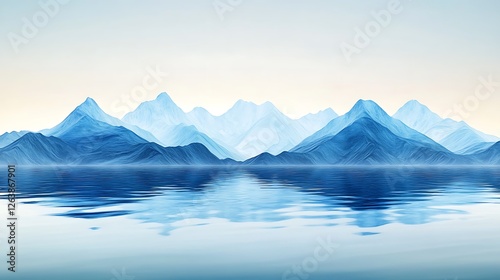 Wallpaper Mural Serene Blue Mountain Range Reflection: A Digital Painting AI Generated Torontodigital.ca