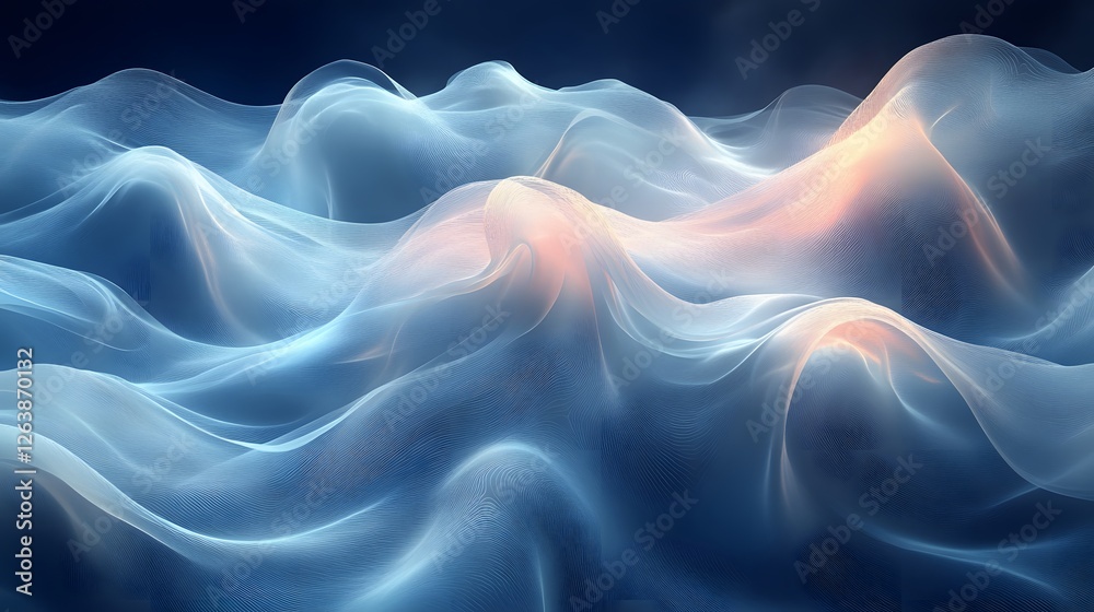 Fototapeta premium Abstract undulating shapes with luminous highlights and flowing lines