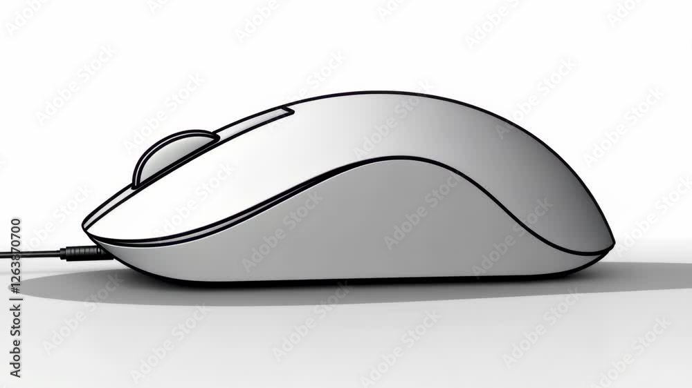 Computer mouse resting on a flat surface, showcasing sleek design and modern aesthetics Computer mouse resting on a flat surface, showcasing sleek design and modern aesthetics