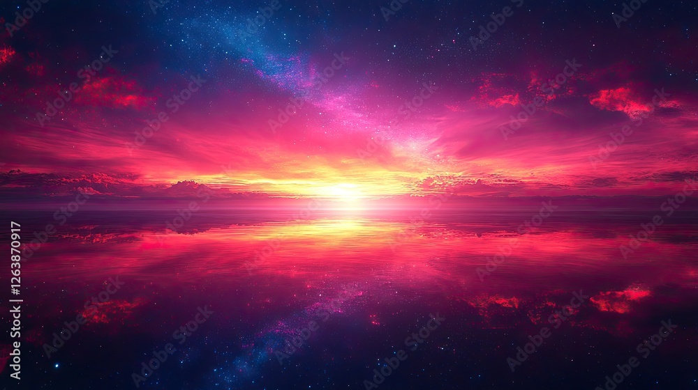 Fototapeta premium Cosmic sunrise reflected in mirrored waters