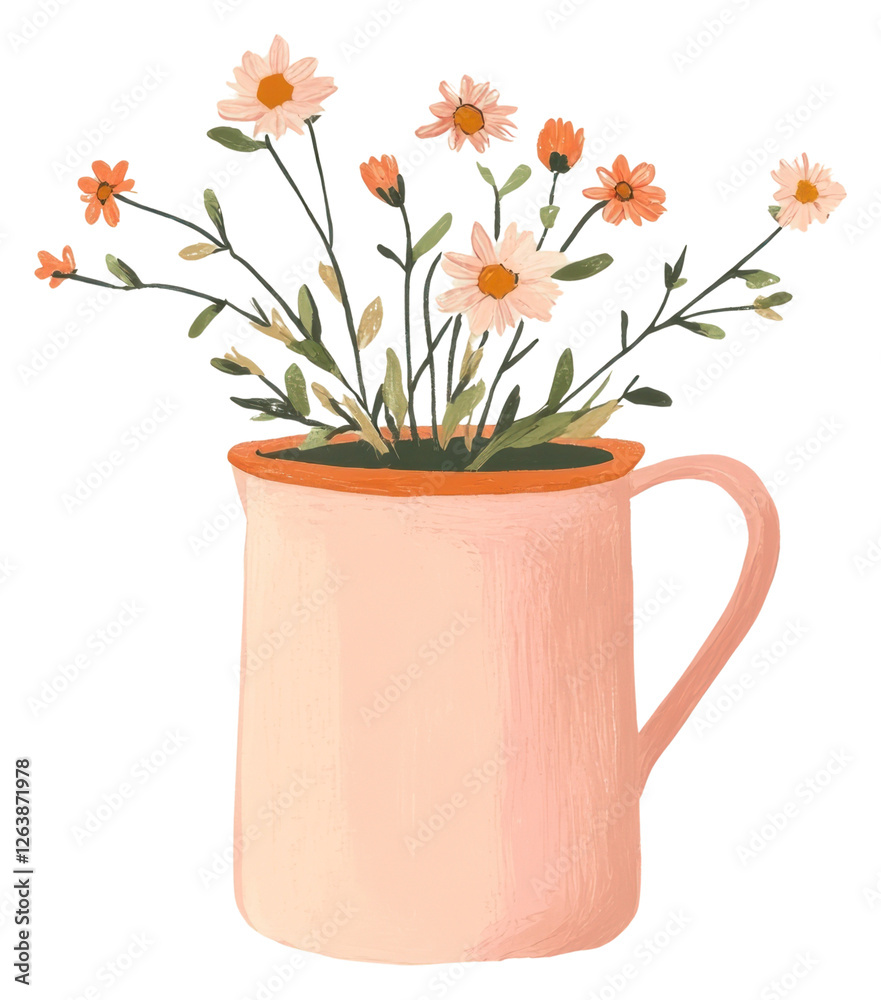 Fototapeta premium PNG Cute plant pot flowers art illustration.