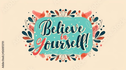 Obraz na płótnie Vibrant typography with Believe in Yourself surrounded by a floral pattern. This cheerful design promotes positivity and self-confidence. AI generated. w salonie