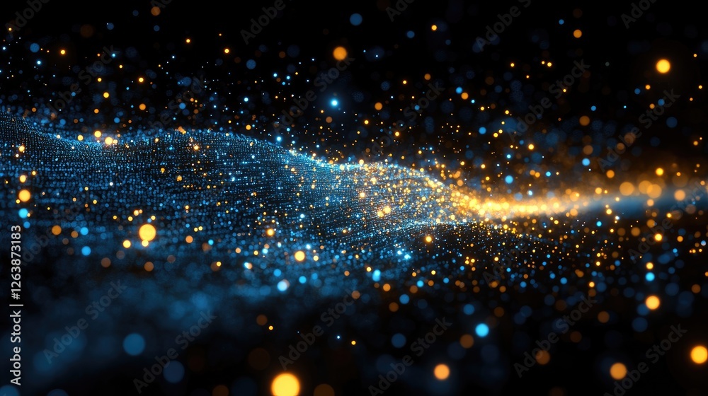 Obraz premium Abstract digital particles flowing, dark background. Possible use Desktop wallpaper