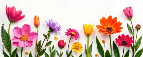 Colorful mixed flowers arrangement on white background, nature, petals, flowers arrangement